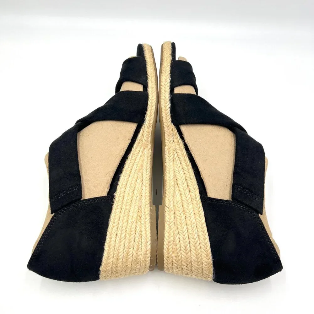 Lifestride Womens Size 6.5 Siesta Black Espadrilles Wedges Sandals‎ Shoes